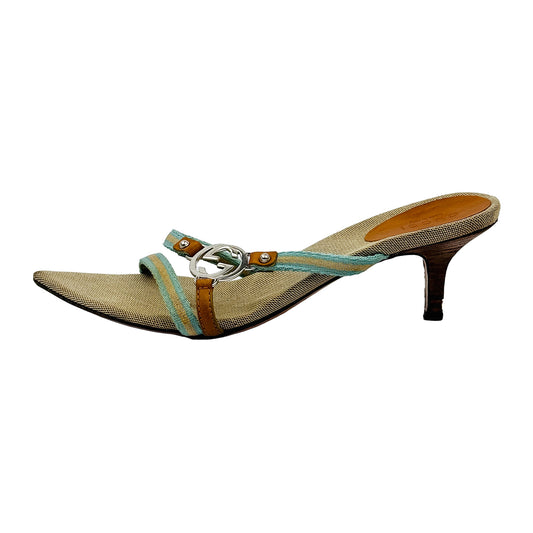 Gucci Multicolor Strap with Silver GG Logo Heels (Size 37/37.5)