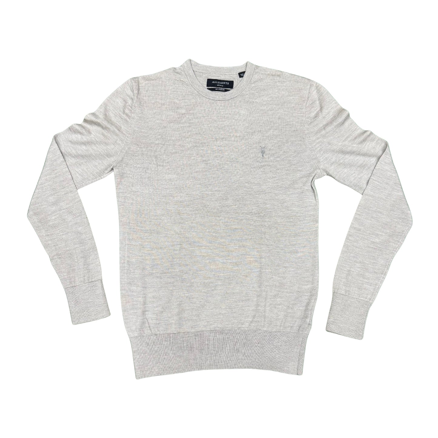 AllSaints Mode Merino Crew Neck Light Grey Sweater (Size Small)