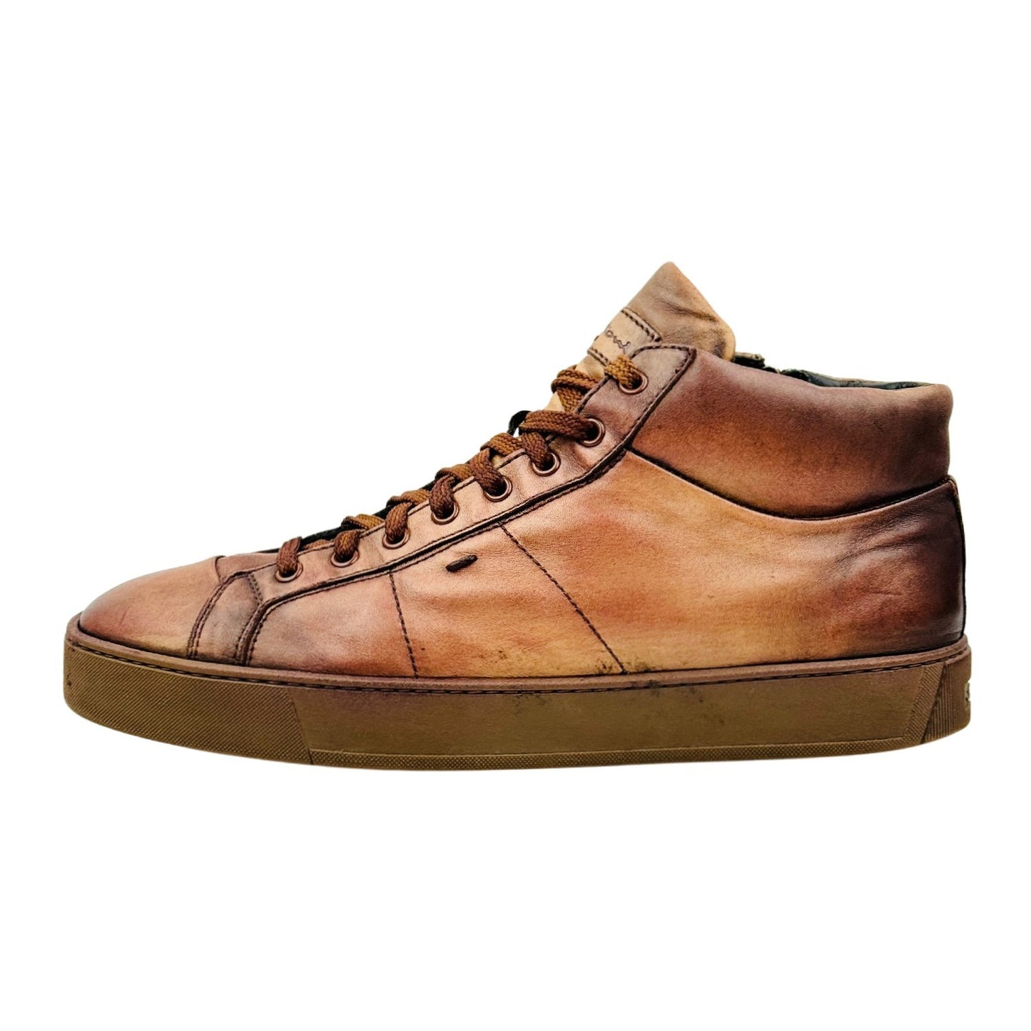 Santoni Men's Brown Leather High-Top Sneakers (Size 44)