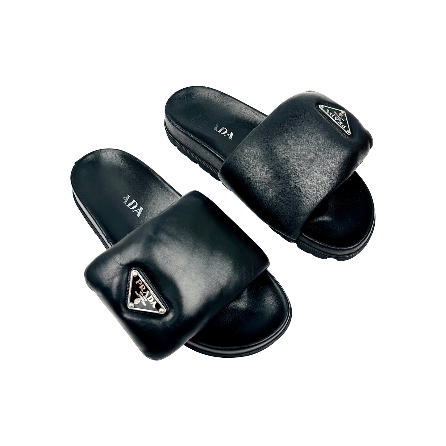 Prada Black Padded Nappa Leather Slides (Size 39)