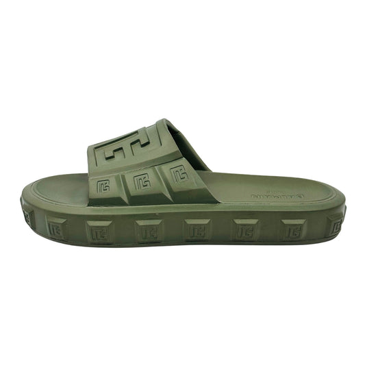 Balmain Men's Ari Olive Green Slides (Size 45)