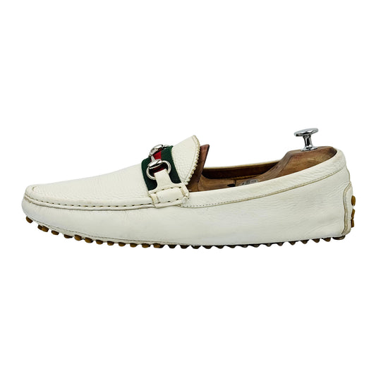 Gucci Men's White Webbing Trimmed Loafer (Size 45)