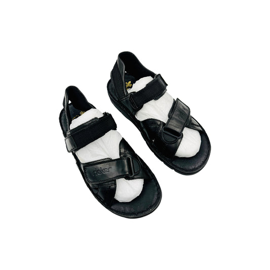Rieker Black Leather Velcro Strap Sandals (Size 40)