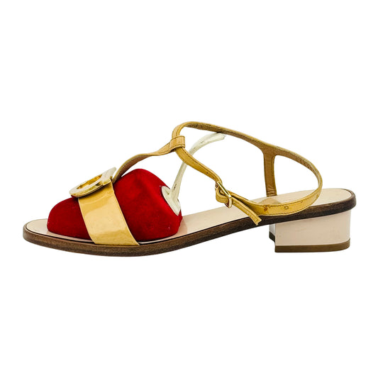 Salvatore Ferragamo Gancini Ankle-Strap Flat Sandals (Size 37.5/38)