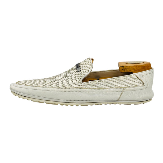 Versace Men's Woven Leather White Loafers (Size 42.5/43)