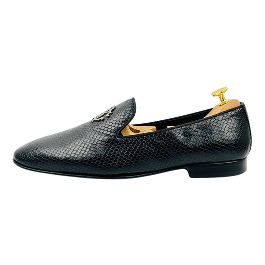 Roberto Cavalli Black Python Embossed Leather Loafers (Size 44.5)