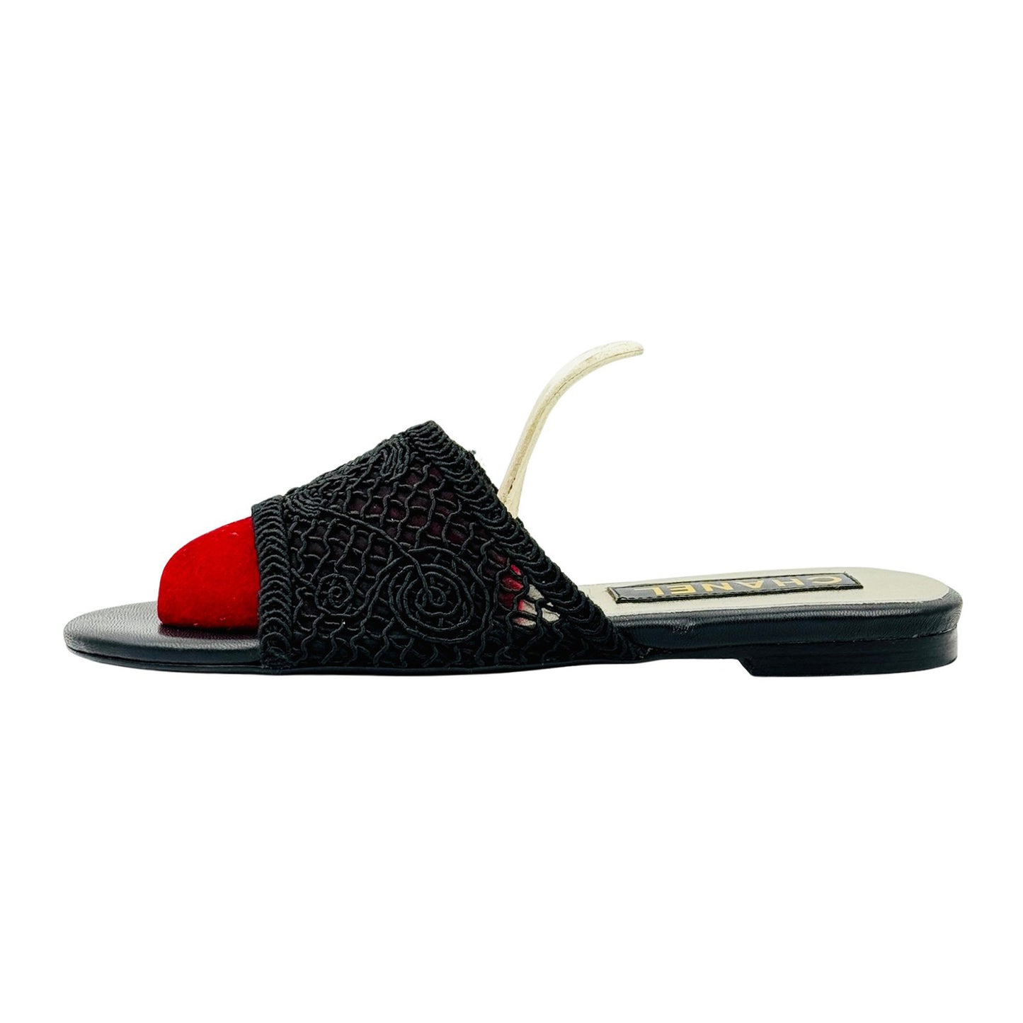 Chanel Black Crochet Knit CC Logo Sandal Slides (Size 37)