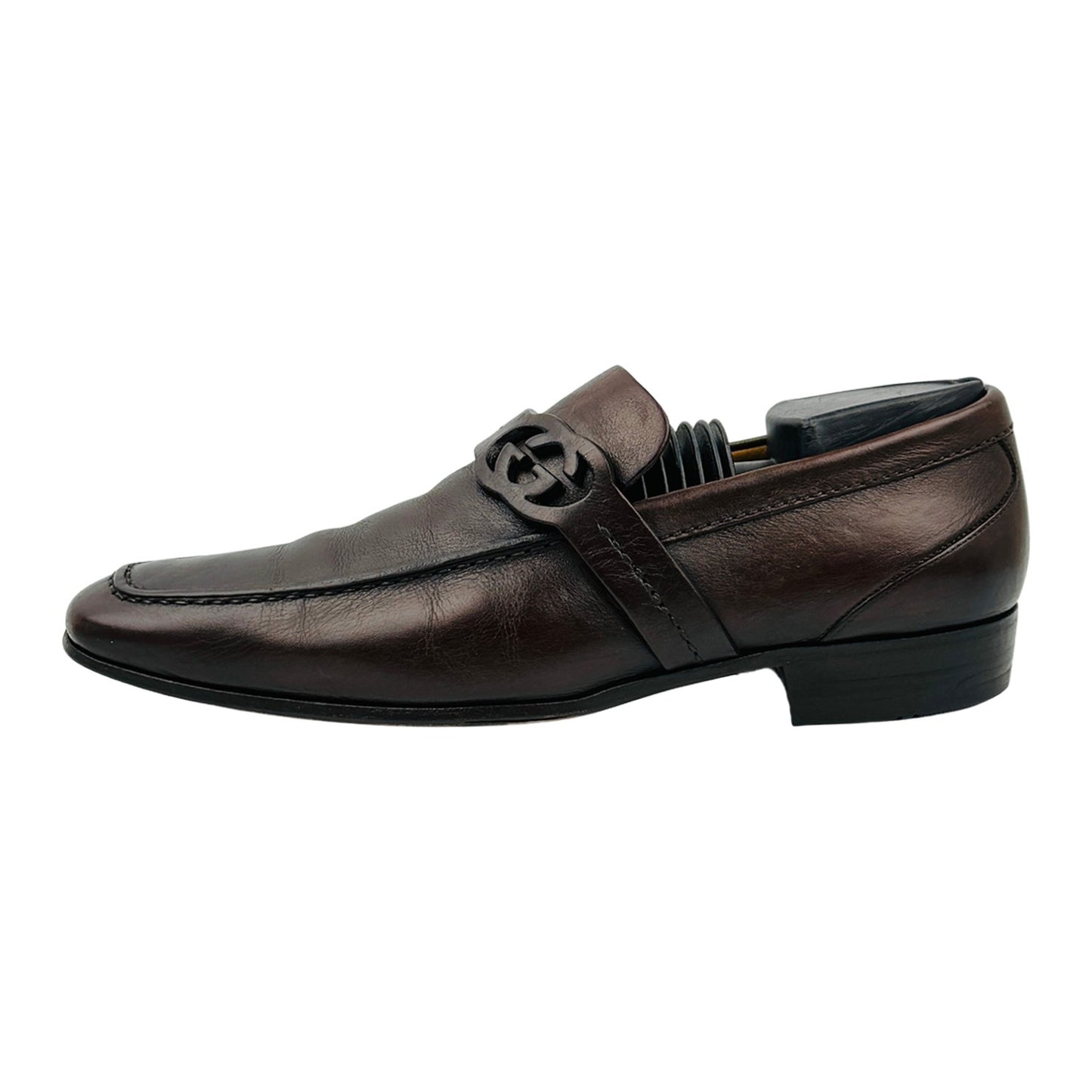 Gucci Interlocking G Dark Brown Leather Loafers (Size 39/39.5)