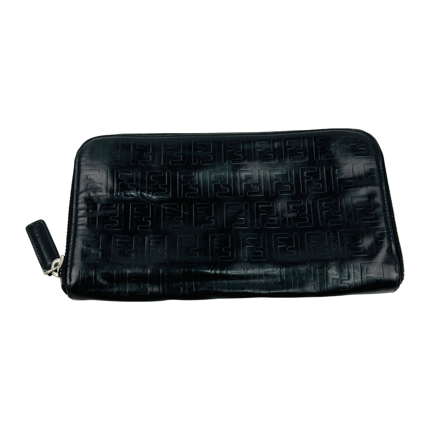 Fendi FF Embossed Black Leather Continental Wallet