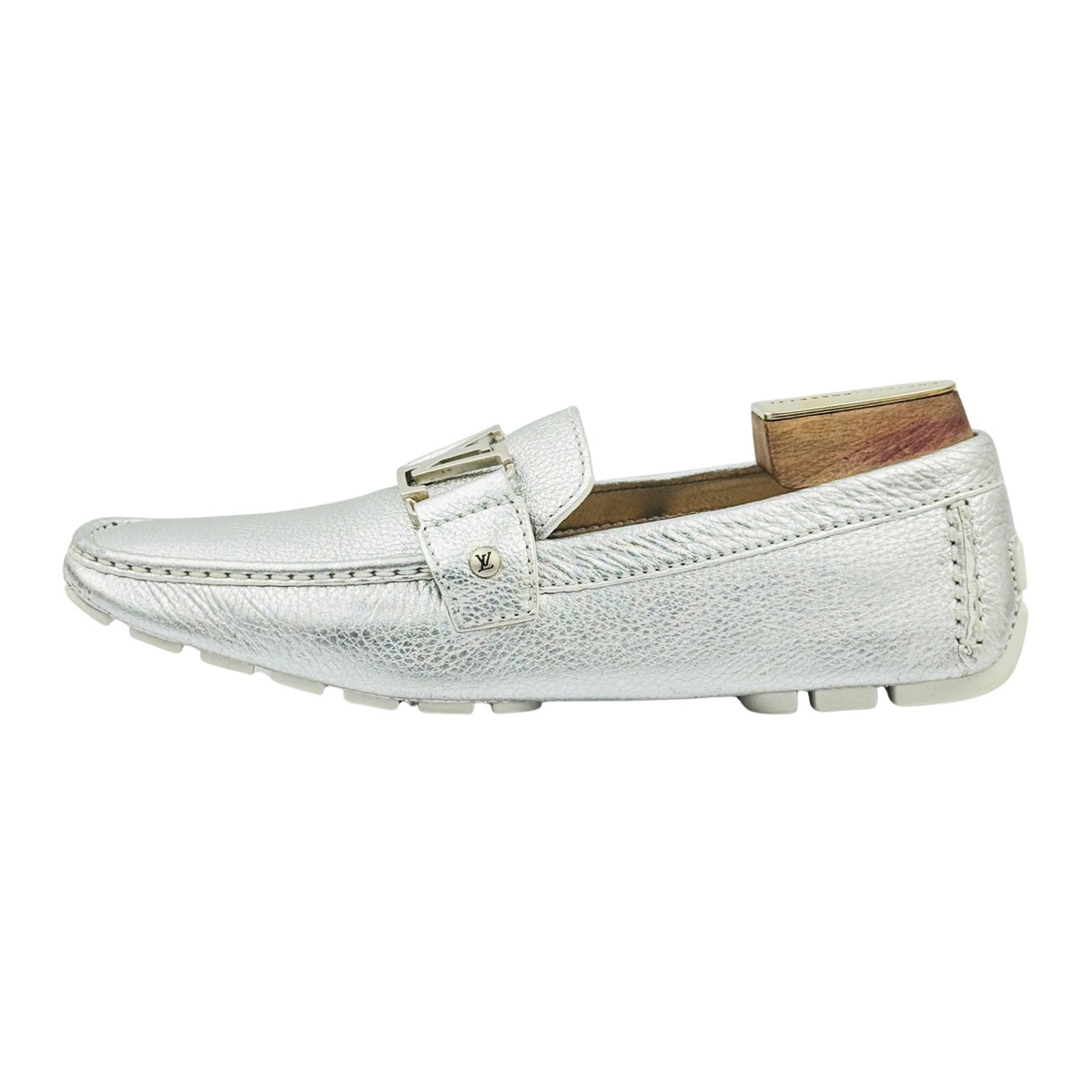 Louis Vuitton Monte Carlo Metallic Silver Leather Loafers (Size 43/43.5)