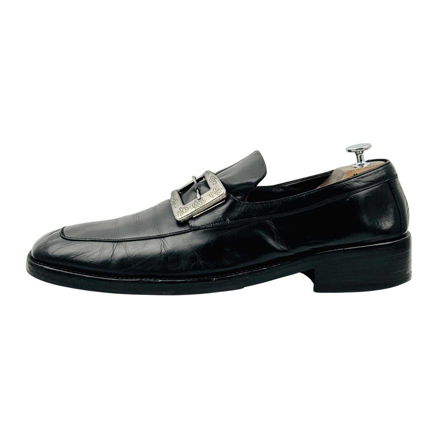 Gucci Men's Black Leather Monk Strap Buckle Loafers (Size 44.5)