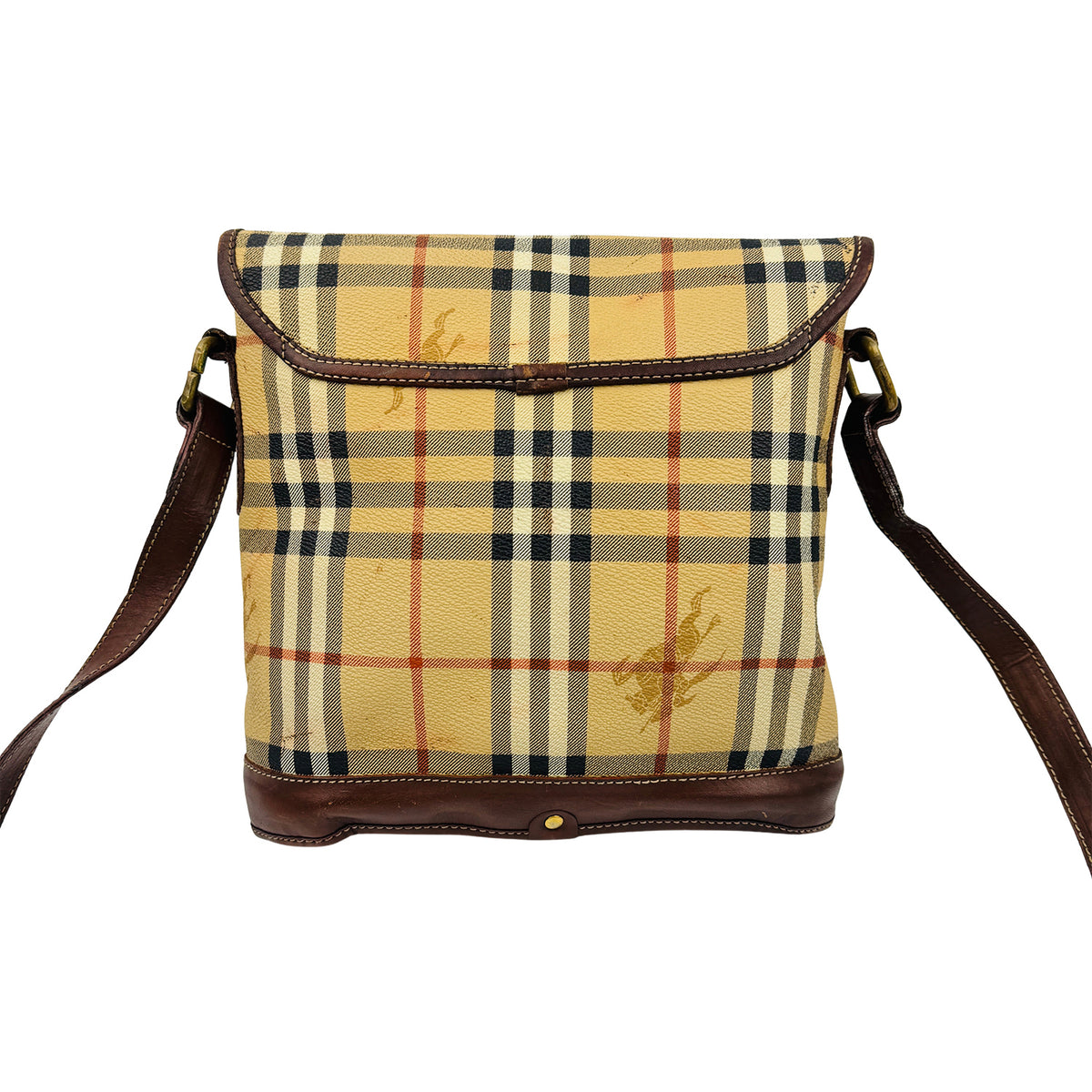 Burberry Nova Check Leather Buckle Shoulder Bag
