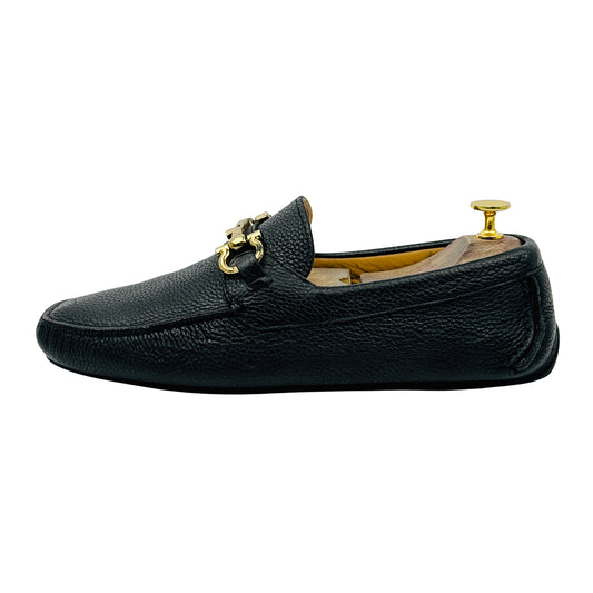 Salvatore Ferragamo Black Pebbled Calfskin Leather Loafers (Size 42)