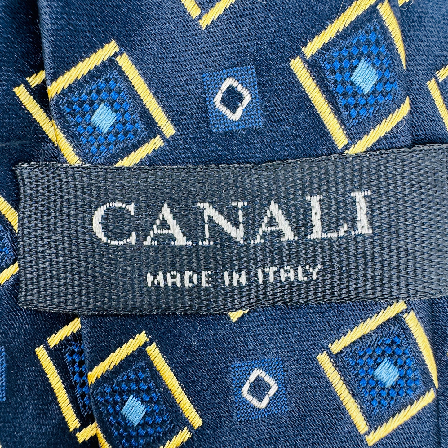 Canali Navy Blue 'Geometric Pattern' Silk Tie (Size Regular)
