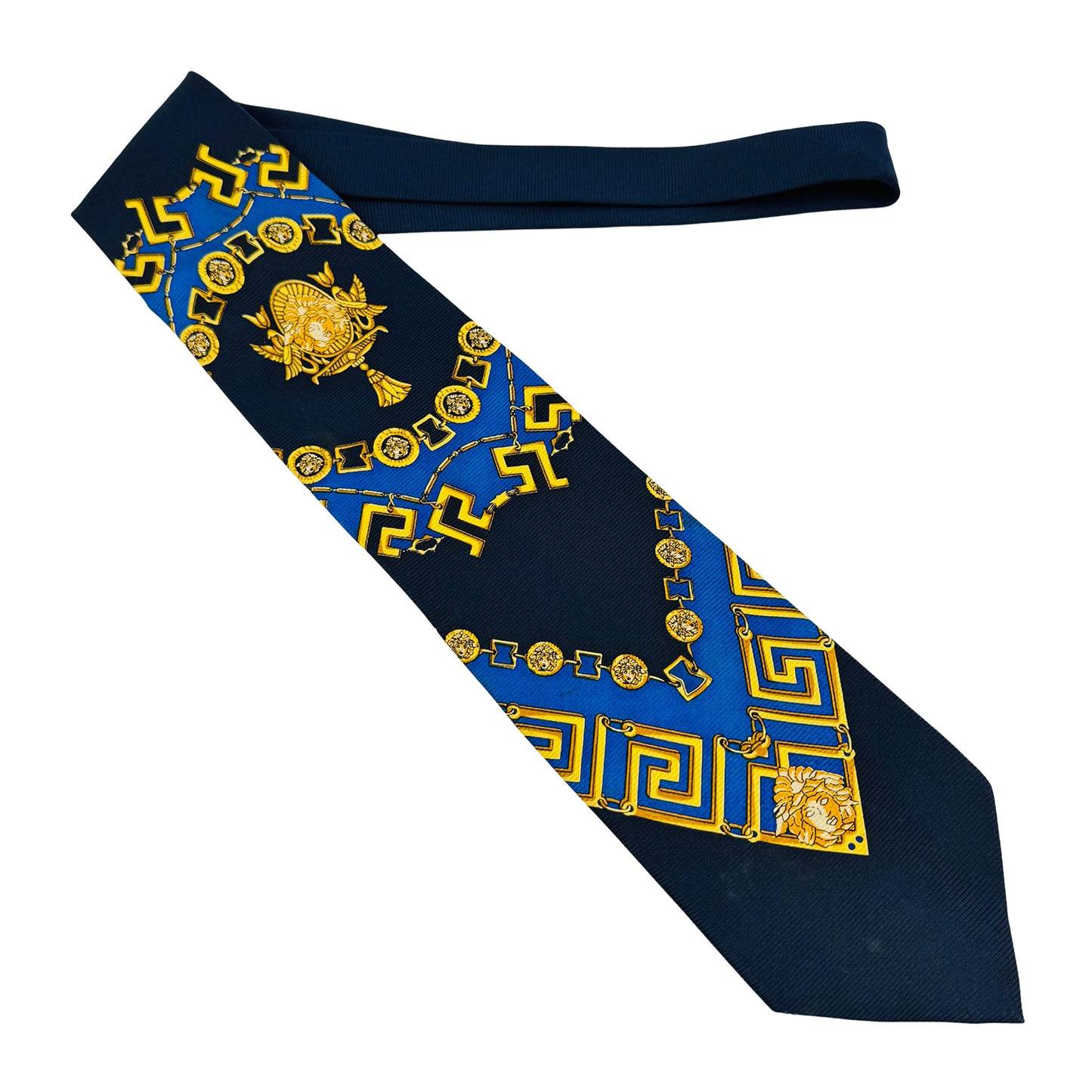 Versace Navy Blue 'Baroque Pattern' Tie (Size Regular)
