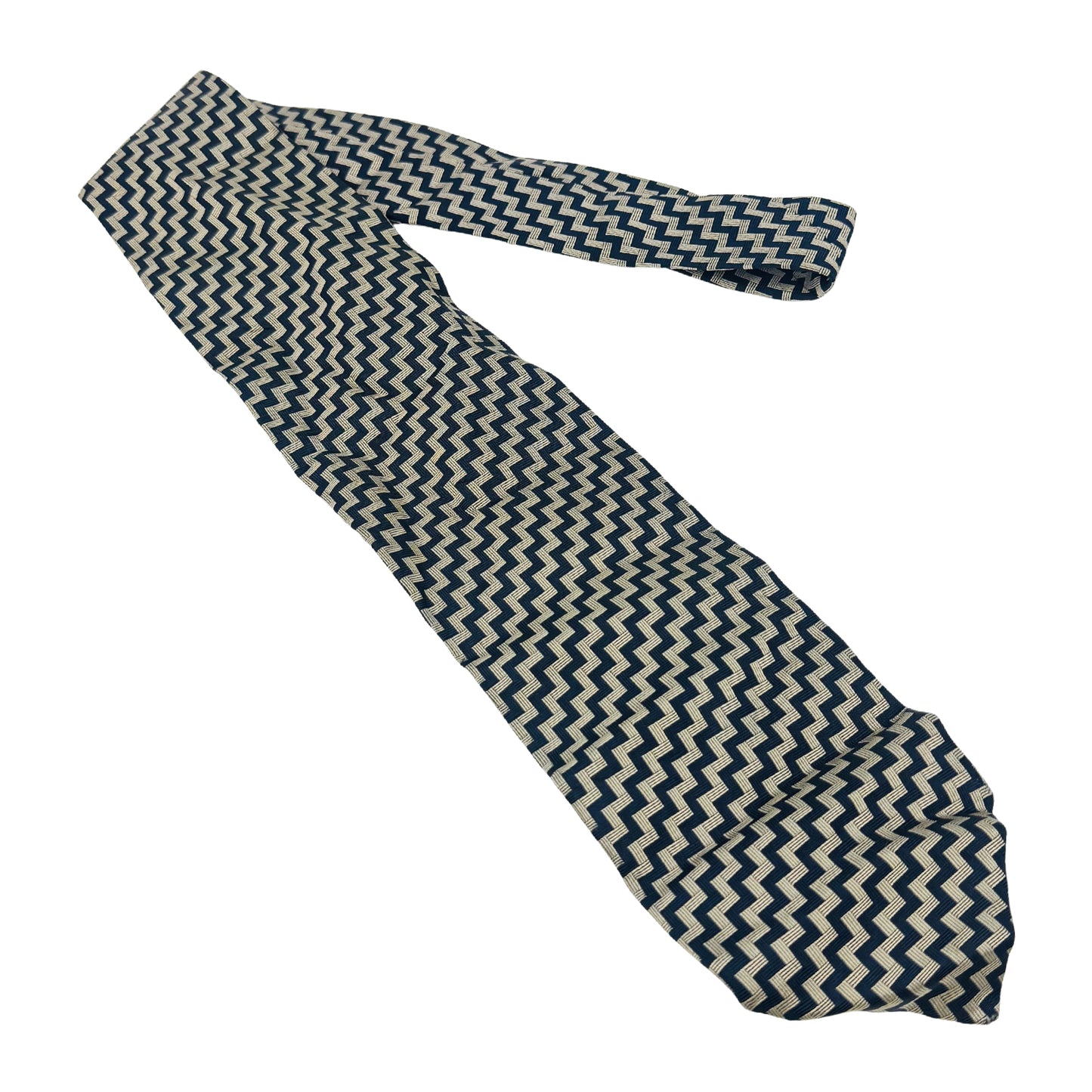 Giorgio Armani Navy 'Beige Zig-Zag Pattern' Silk Tie (Size Regular)