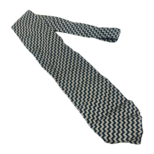 Giorgio Armani Navy 'Beige Zig-Zag Pattern' Silk Tie (Size Regular)