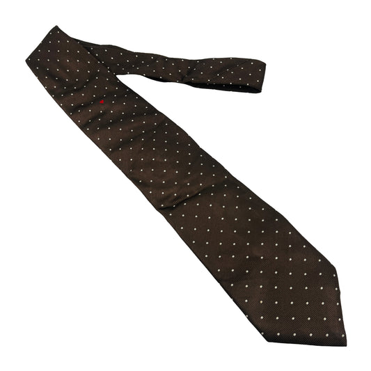 Moschino Dark Brown 'White Polka Dots' Silk Tie (Size Regular)
