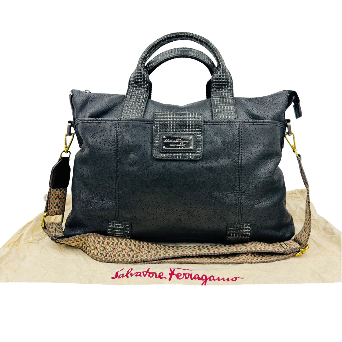 Salvatore Ferragamo Black Leather Satchel Bag