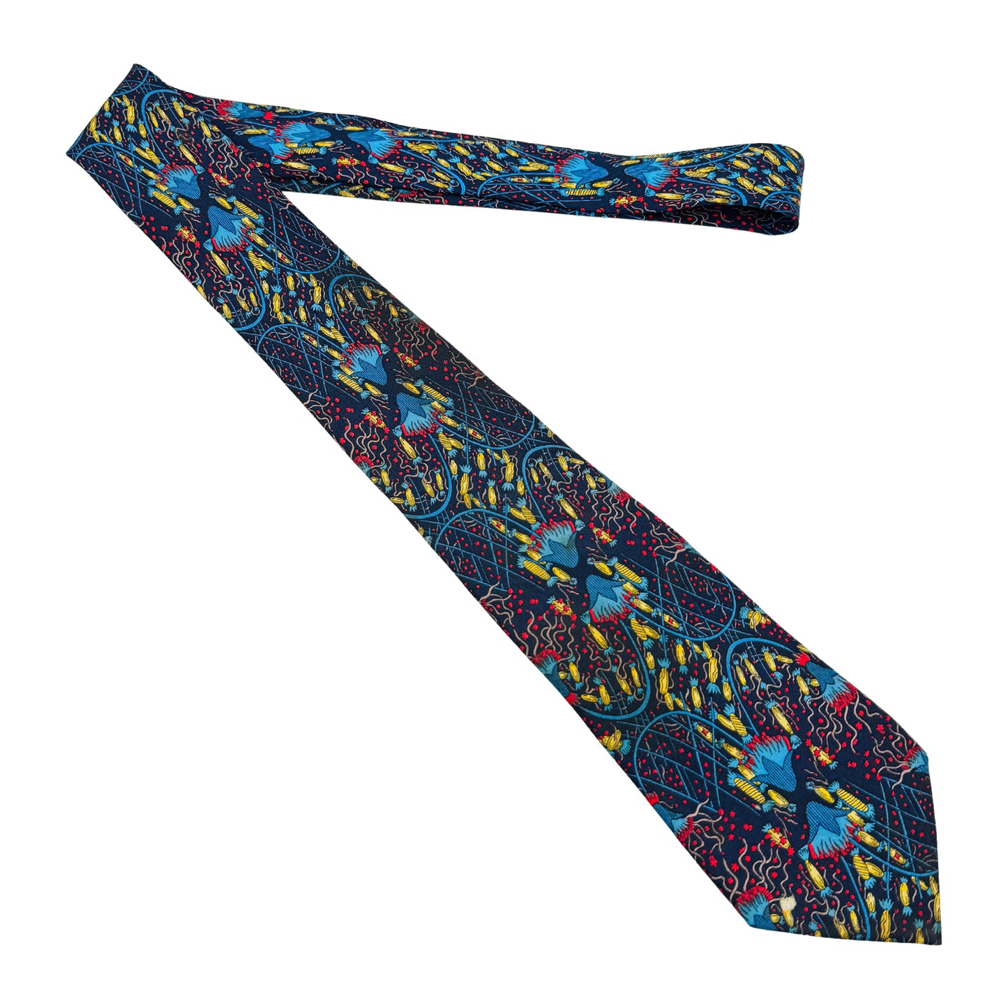 Hermès Navy Multicolor Print Tie (Size Regular)