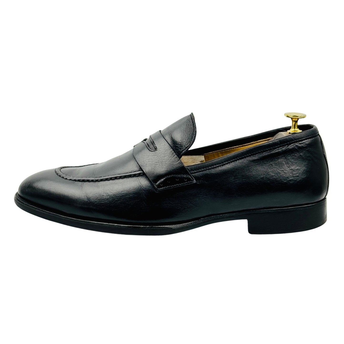 Scarpe di Bianco Black Leather Penny Loafers (Size 43.5)