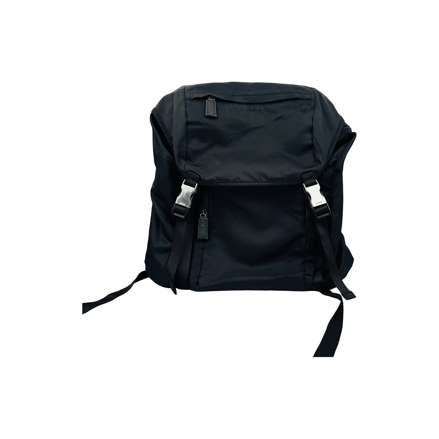 Prada Black Tessuto Nylon Double Buckle Backpack