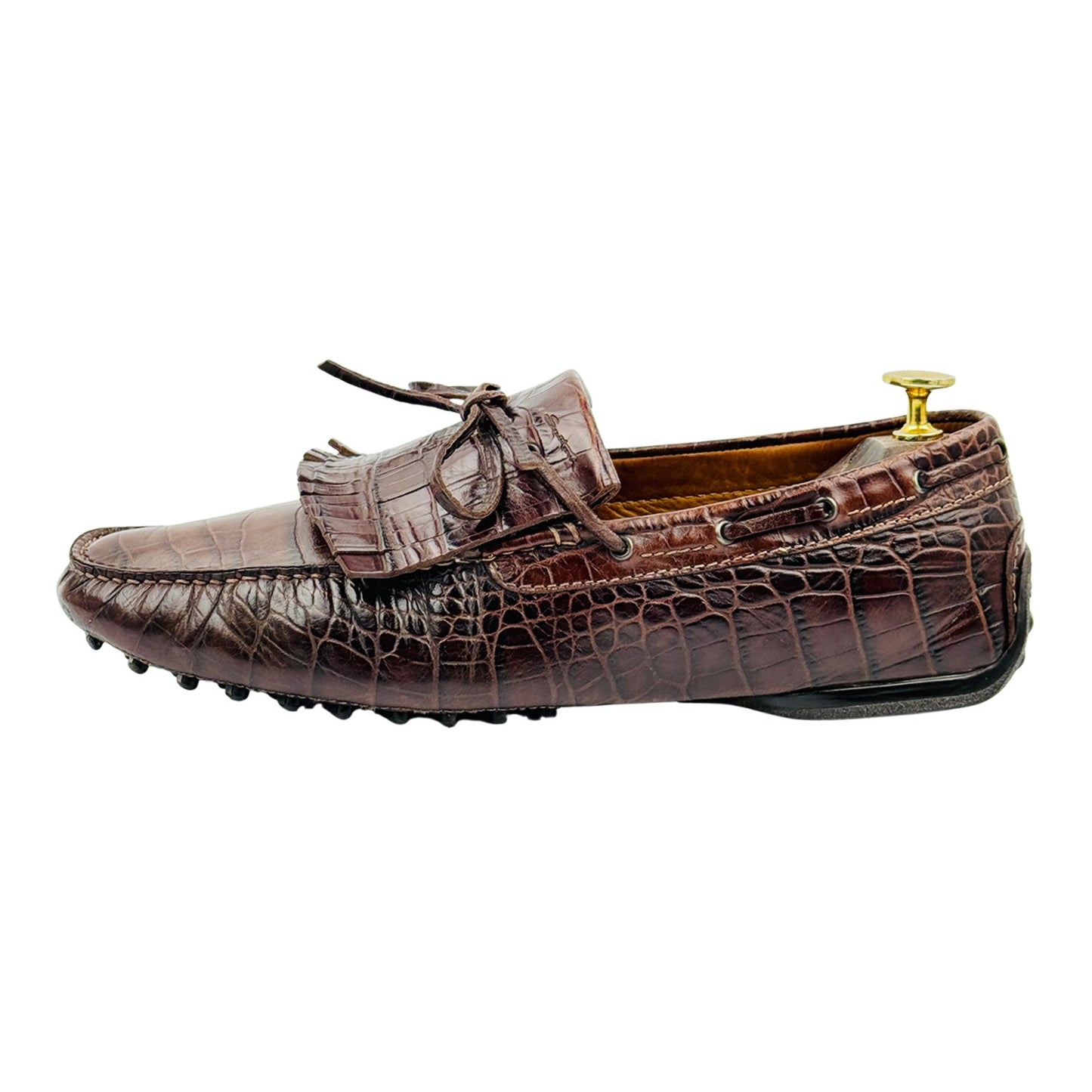 Santoni Croc-Embossed Leather Driving Loafers (Size 42.5)