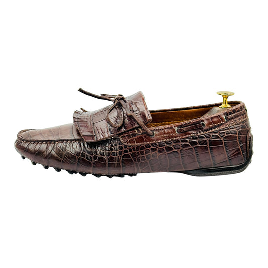 Santoni Croc-Embossed Leather Driving Loafers (Size 42.5)