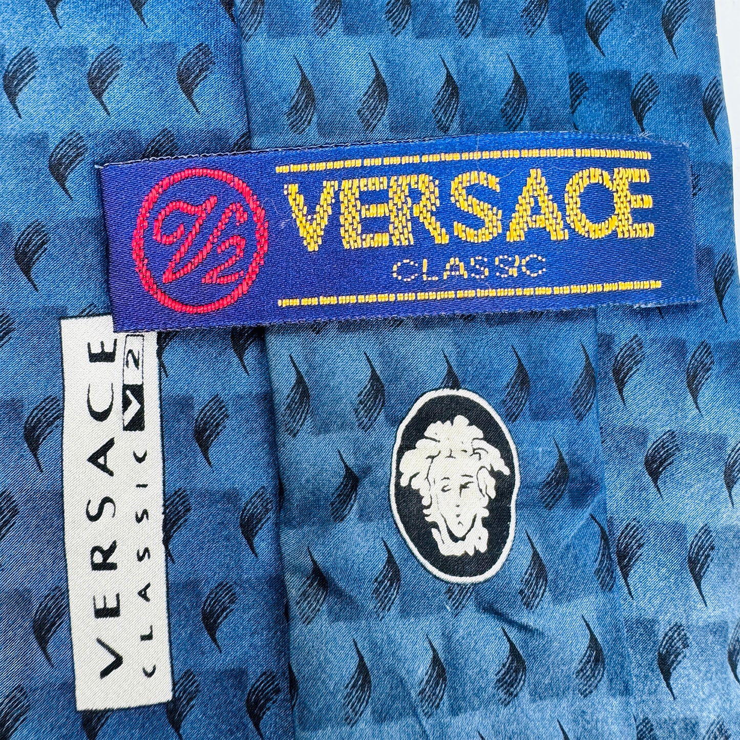 Versace Blue 'Repeating Motifs Pattern' Tie (Size Regular)