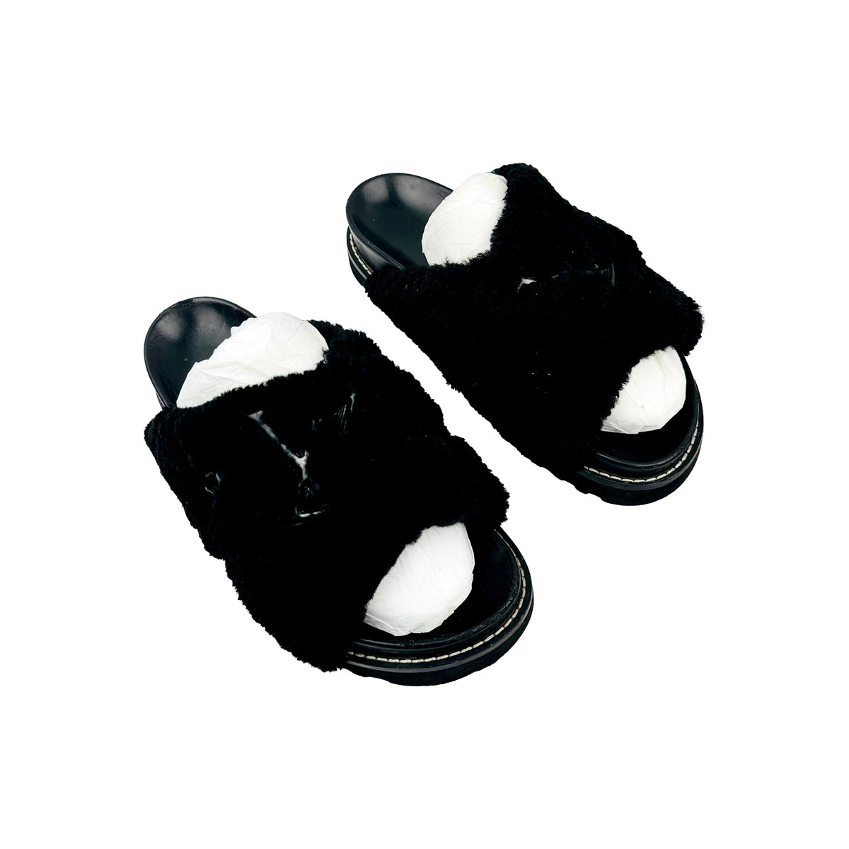 Louis Vuitton Black Fur Italian Slides (Size 40)