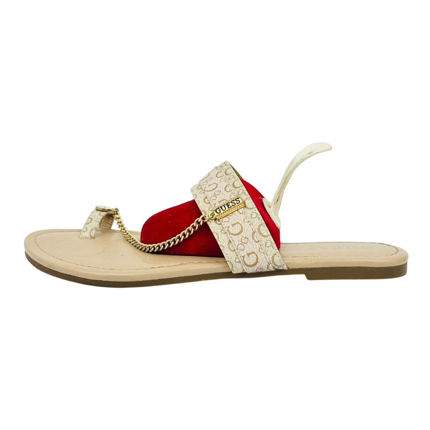 Guess Women's Beige Off-White Chain Sandal Slippers (Size 41)