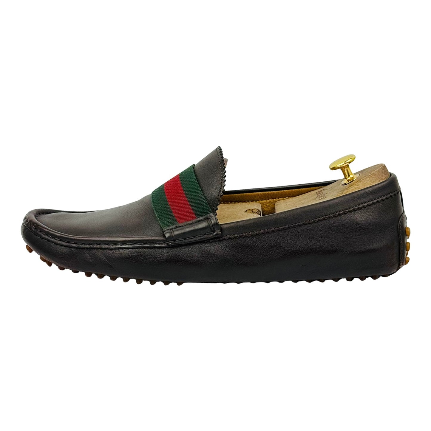 Gucci Men's Web Dark Brown Calf Leather Loafers (Size 43.5)