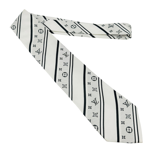Louis Vuitton White 'Monogram Motifs Pattern' Tie (Size Regular)
