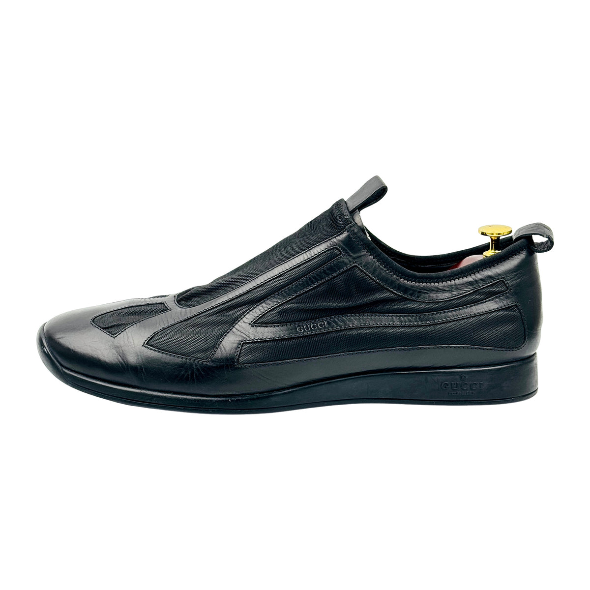 Gucci Men's Black Leather & Mesh Shoes (Size 46.5)