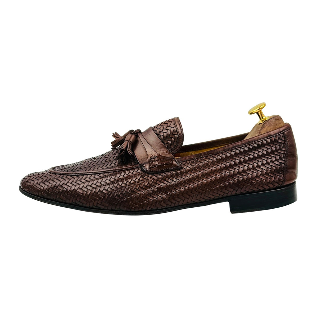 Magnanni Brown Woven Leather Tassel Loafers (Size 45)