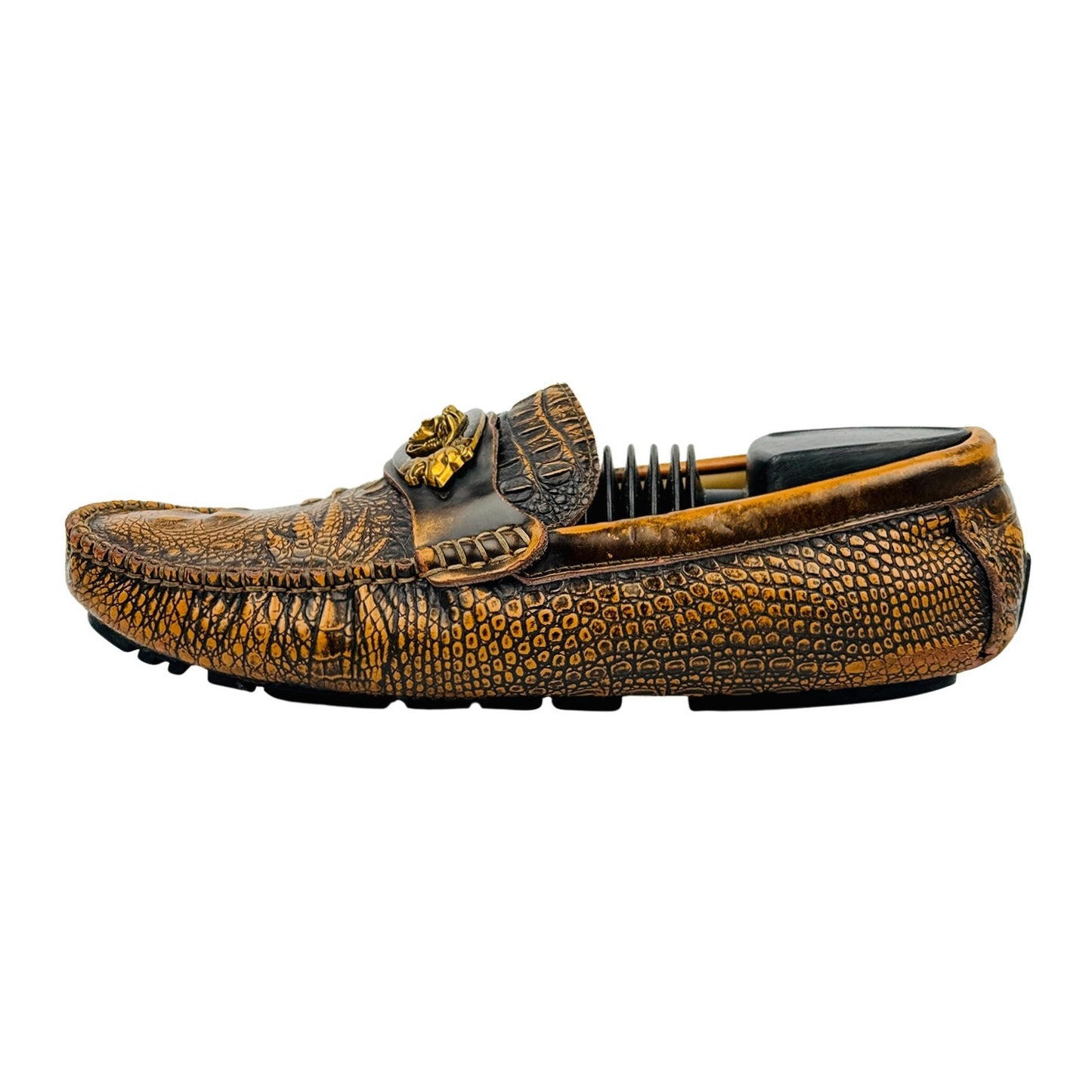 Versace Brown Crocodile Embossed Leather Loafers (Size 40)
