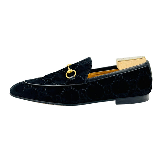 Gucci Men's Jordaan Black GG Velvet Bit Loafers (Size 45)