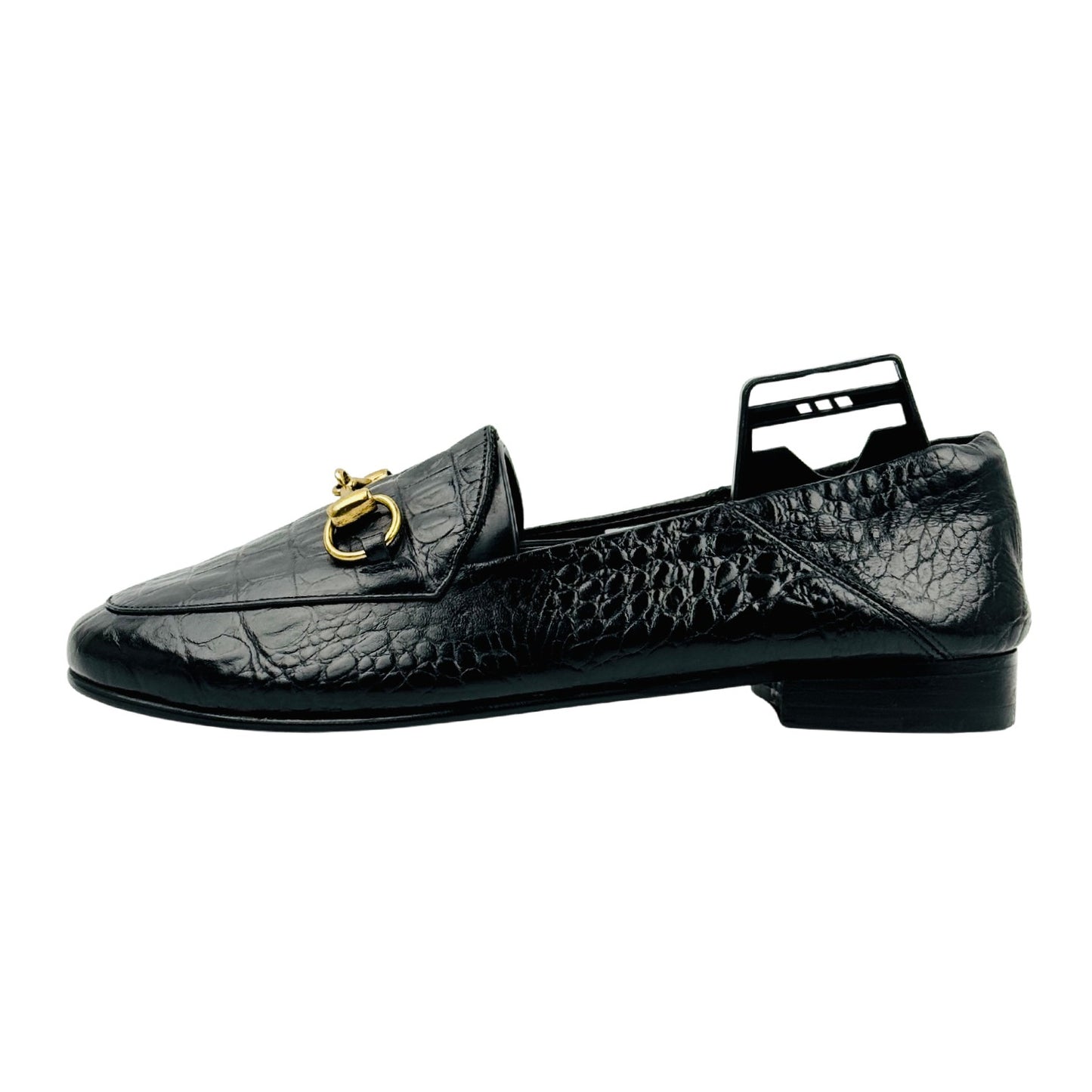 Gucci Croc Embossed Leather Horsebit Loafers (Size 37)
