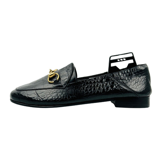 Gucci Croc Embossed Leather Horsebit Loafers (Size 37)