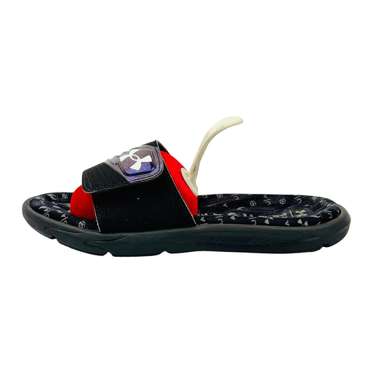 Under Armour Black slides with white accents on a white background