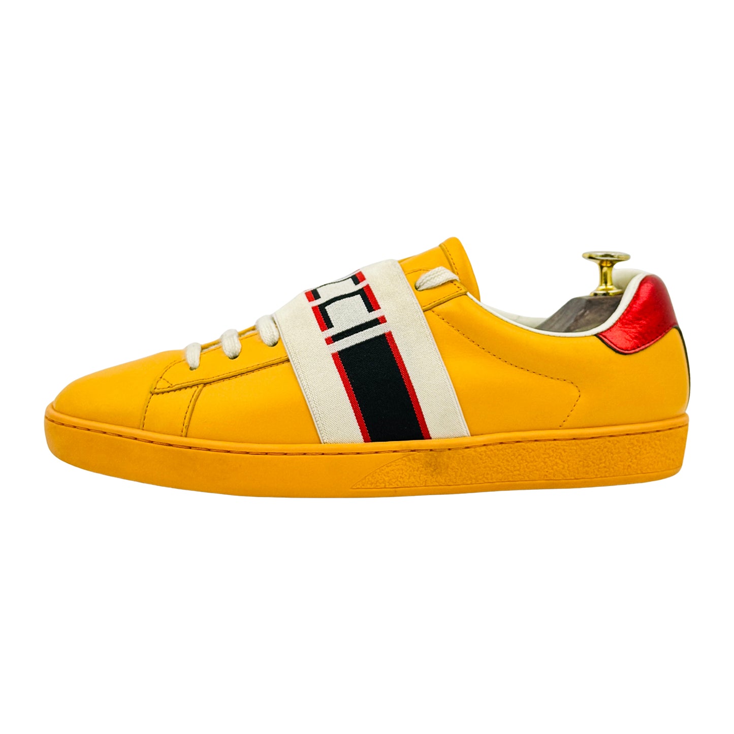 Gucci Ace Logo Stripe Yellow Sneakers (Size 41/41.5)