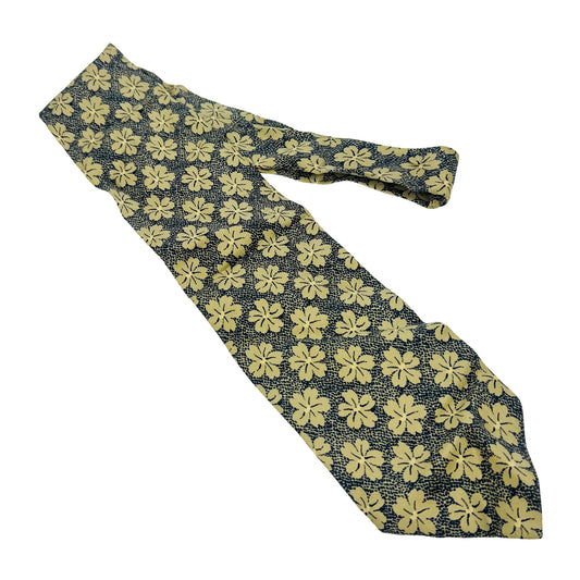 3857 Giorgio Armani Ink Blue 'Yellow Floral Pattern' Tie (Size Regular)