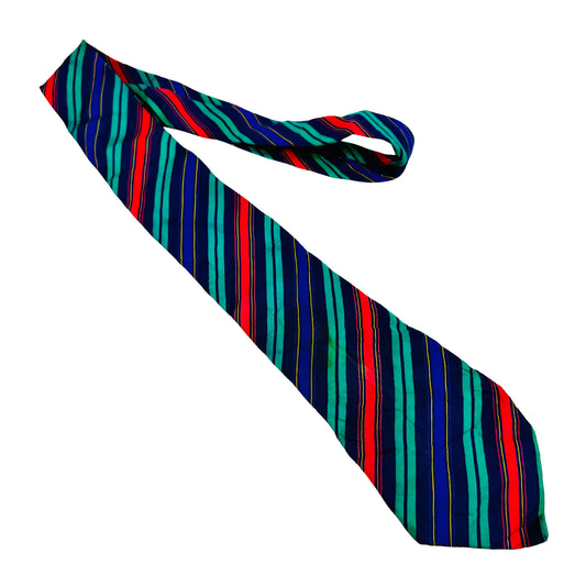 Lanvin Navy Blue 'Multicolored Diagonal Stripes' Tie (Size Regular)