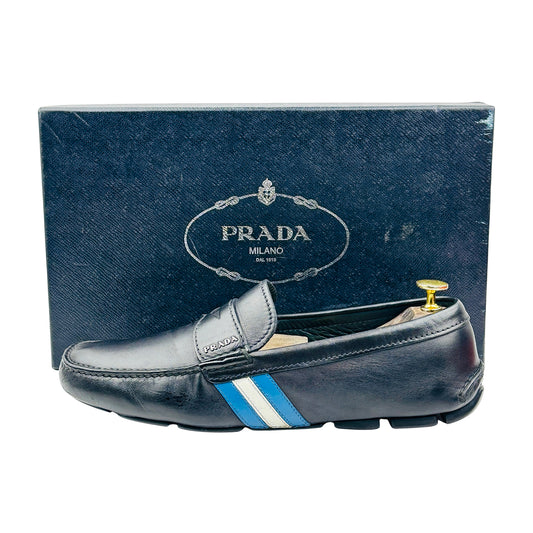 Prada Men's Dark Navy Penny Driver Loafers (Size 42.5)
