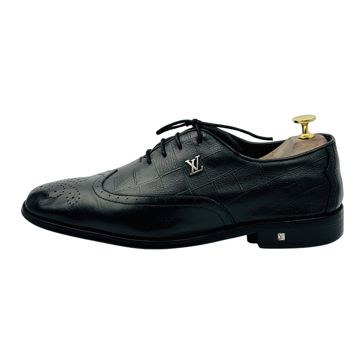 Louis Vuitton Brogue Detailing Wingtip Black Oxfords (Size 42)