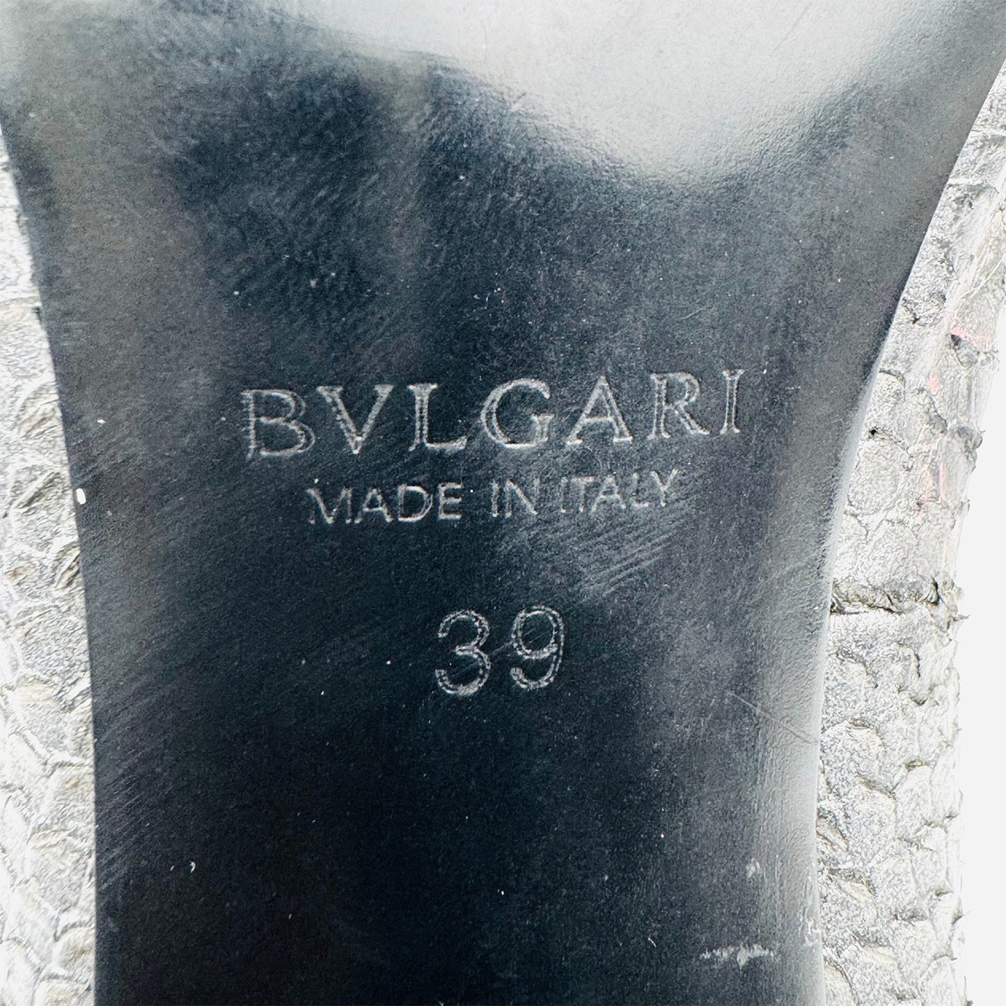 Bvlgari Women's Silver Snakeskin Leather Heels (Size 39)