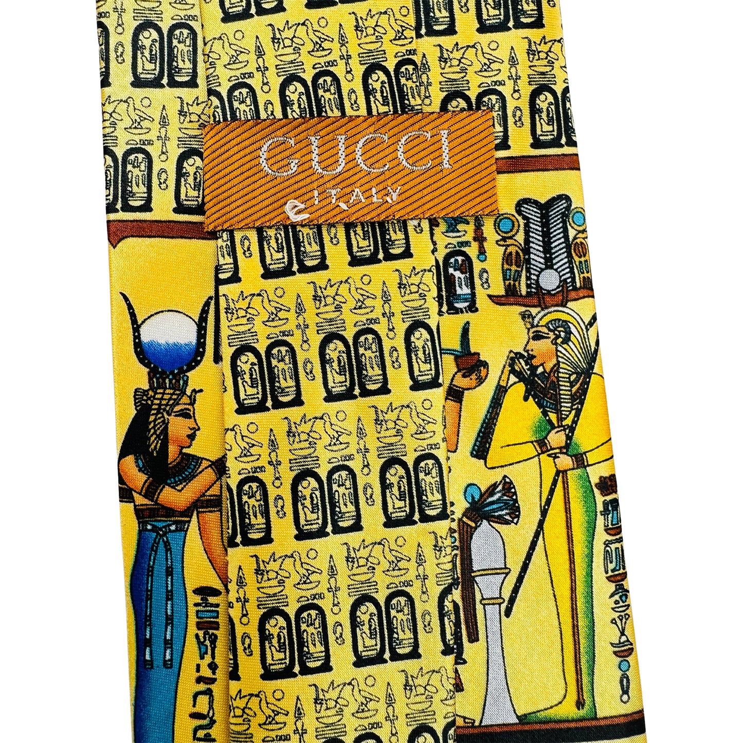 Gucci Gold 'Egyptian Pattern' Tie (Size Regular)
