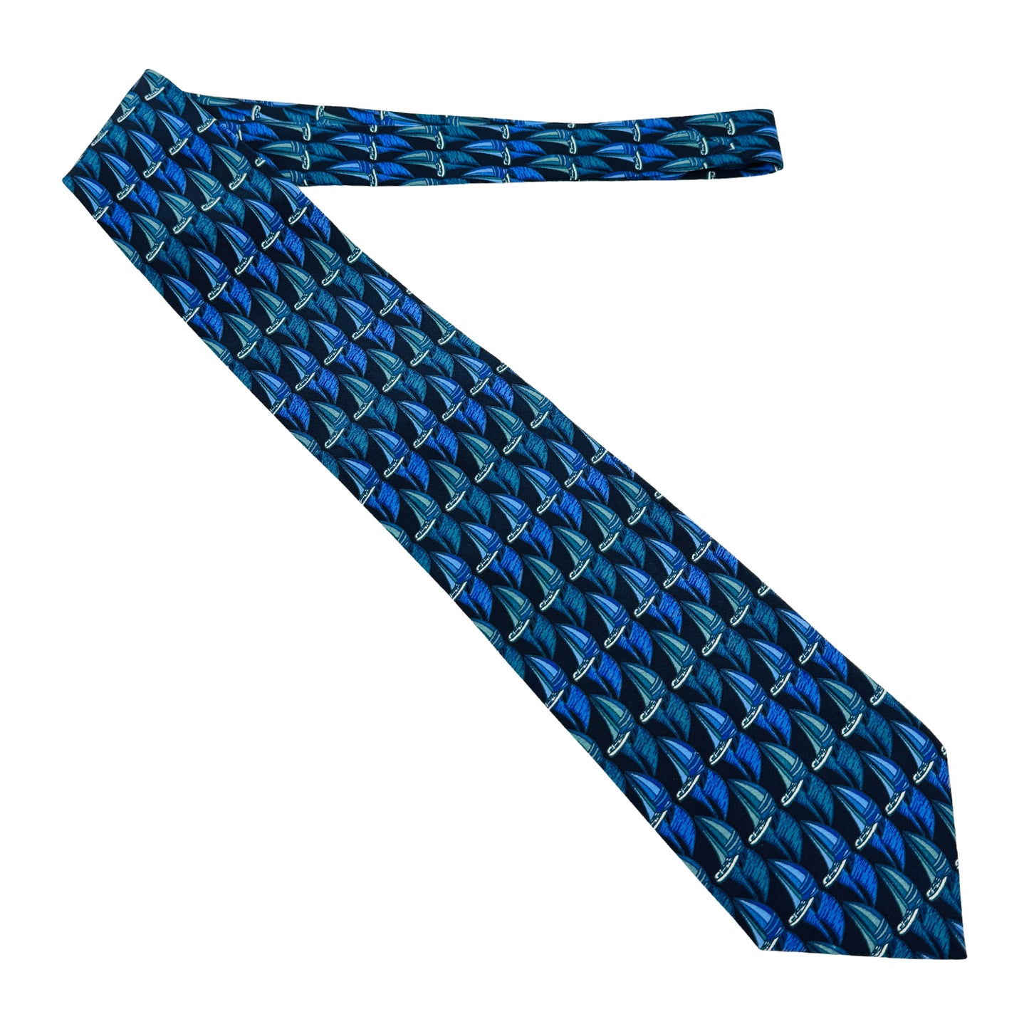 Mag Mouch London Navy 'Sailboat Print' Tie (Size Regular)