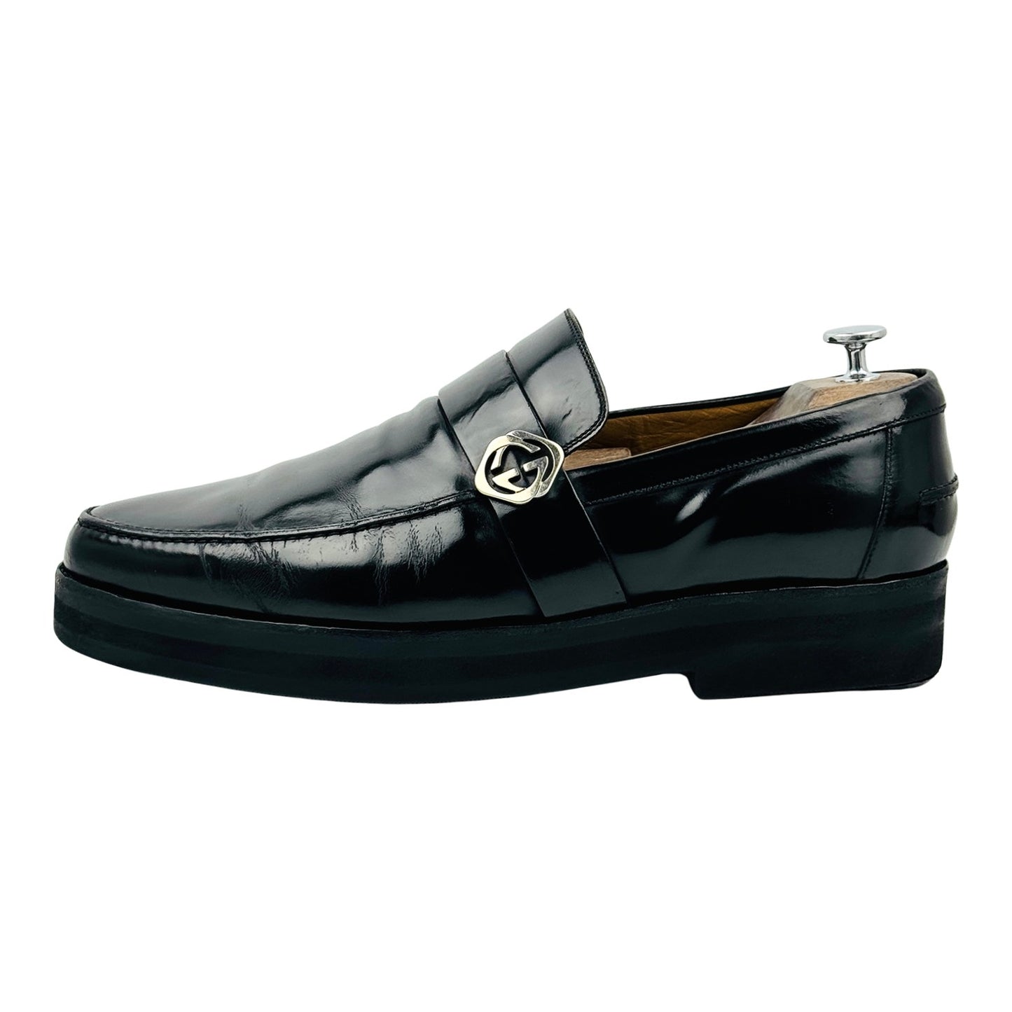 Gucci Men's GG Logo Black Leather Loafers (Size 45/45.5) - 233506