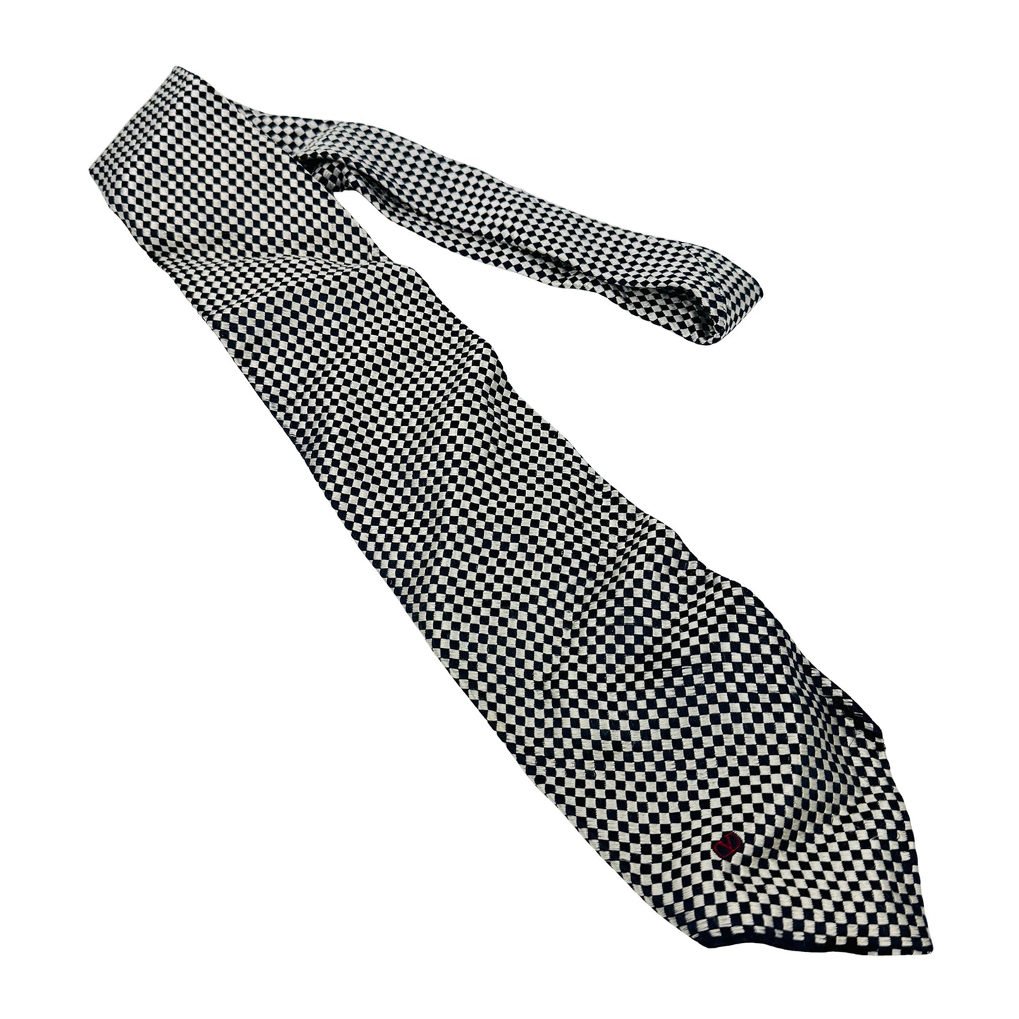 Valentino Black White 'Checkered Pattern' Silk Tie (Size Regular)